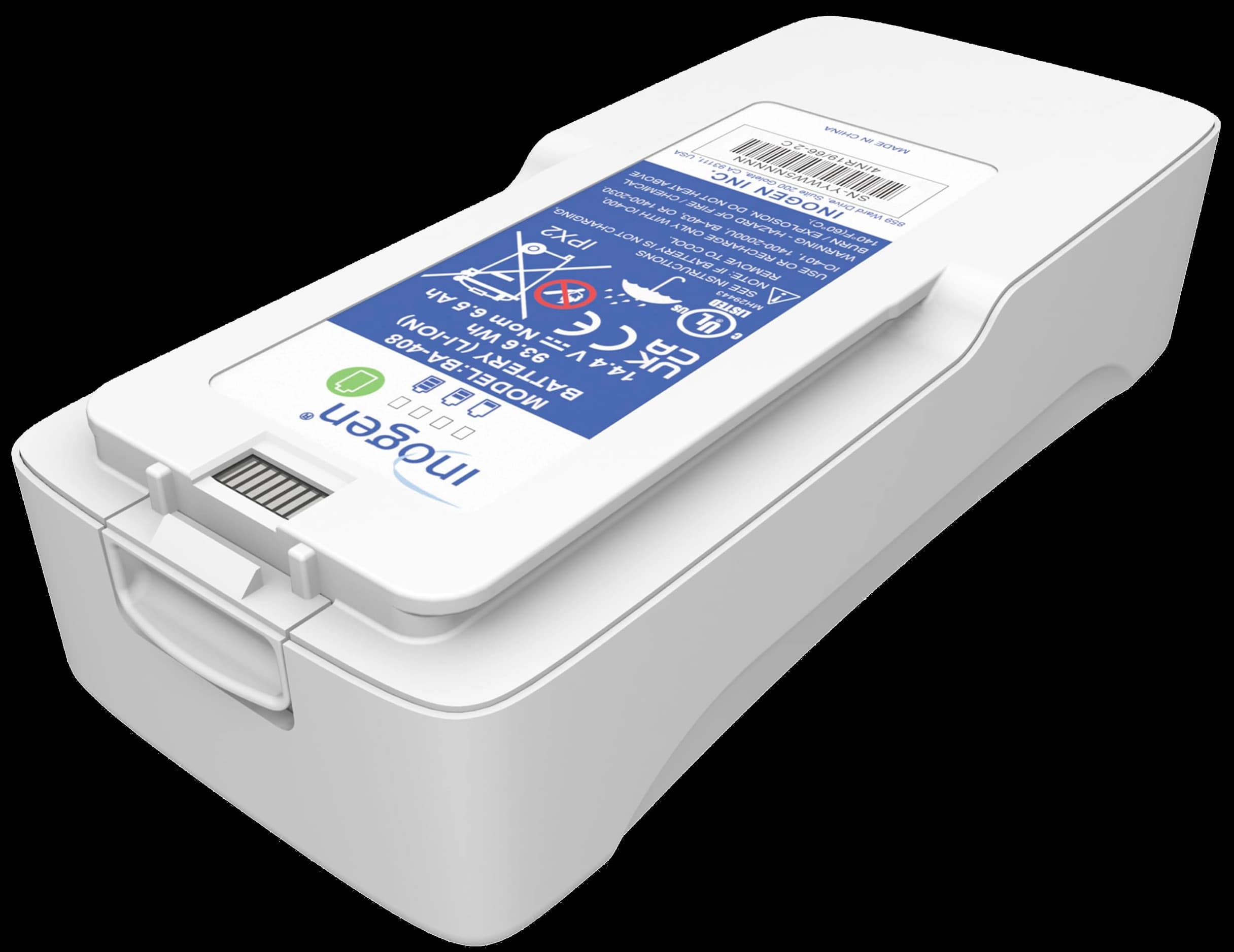 Ilustracja przedstawiająca akumulator Inogen i elementy związane z jego regeneracją